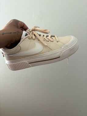 Nike Cream Platform Sneaker with White Swoosh